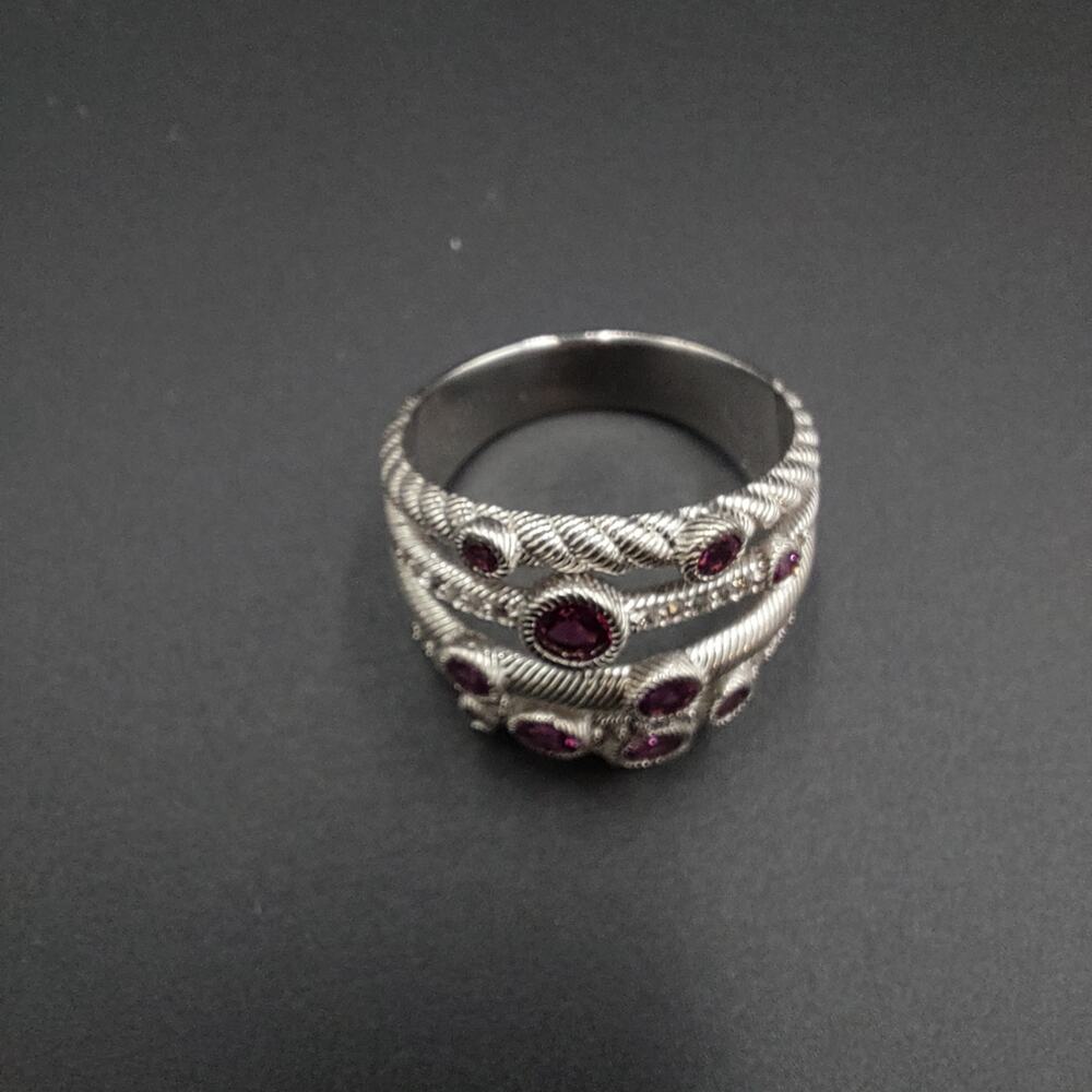 Sterling Silver 925 Judith Ripka Rhodolite Garnet Vintage Ring Stacked Size 10.5 - Picture 4 of 5